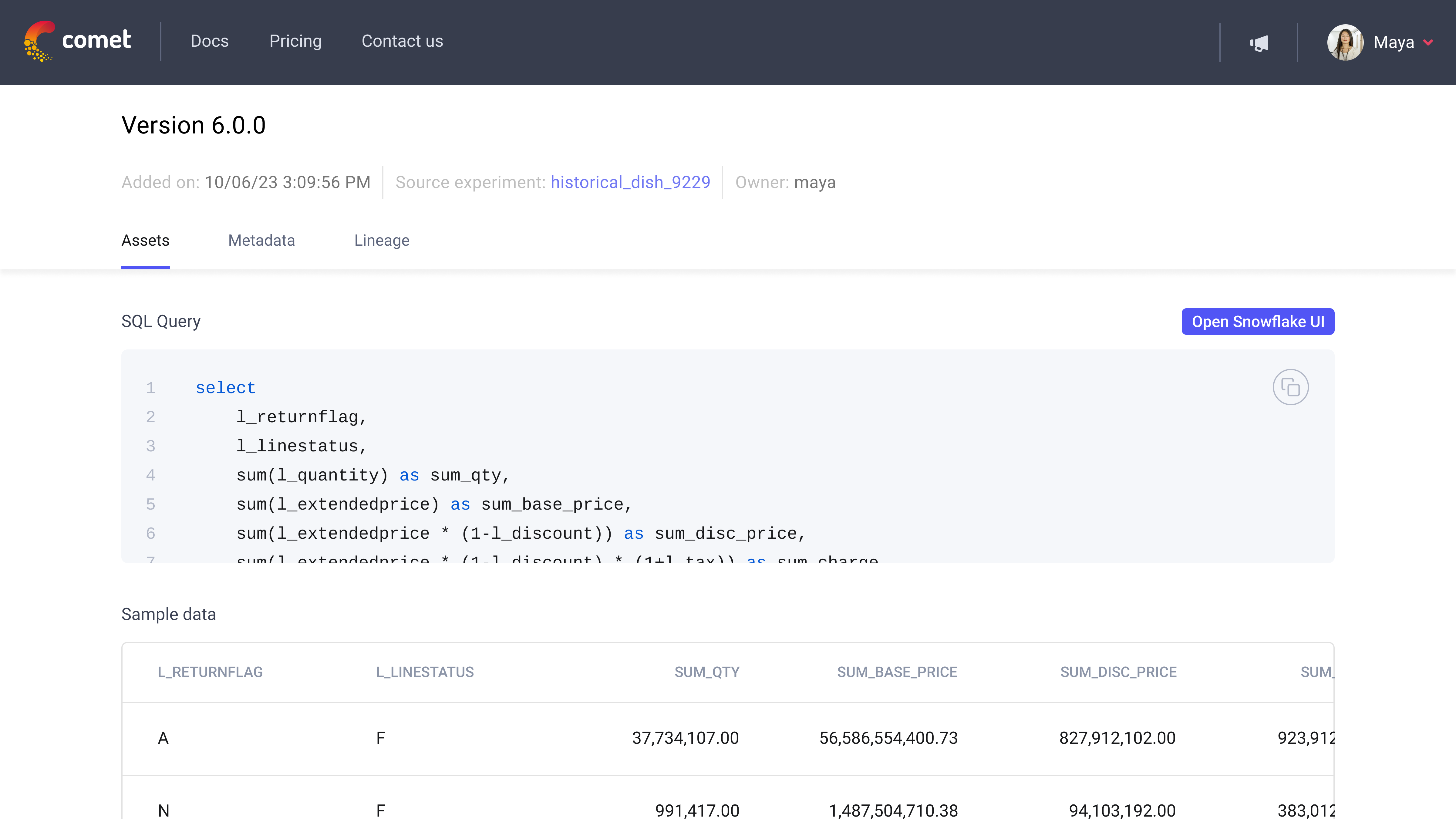 Snowflake Integration with Artifacts